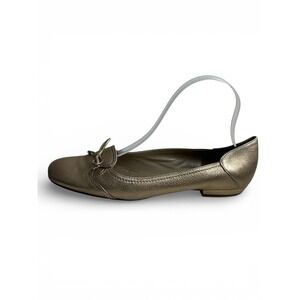 Peter Kaiser Womens Metallic Gold Leather Bow Ballet Flats Size 9